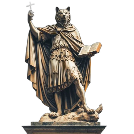 statue, mythical, creature, wearing, royal, attire, cross, book transparent PNG cut-out