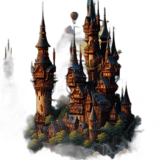 concept art, fantasy art, 3d render, pixel art, fog, forest, city street, underwater transparent PNG cut-out
