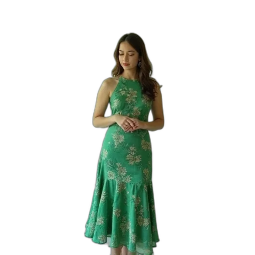dress, forest, green, first, image, shows, woman, standing transparent PNG cut-out