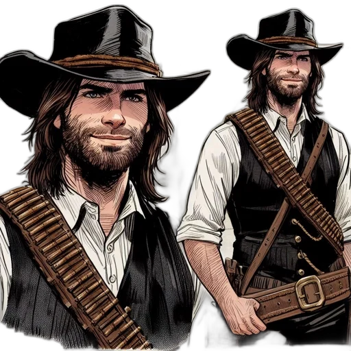 concept art, comic book art, cartoon, fantasy art, bearded, man, cowboy, attire transparent PNG cut-out
