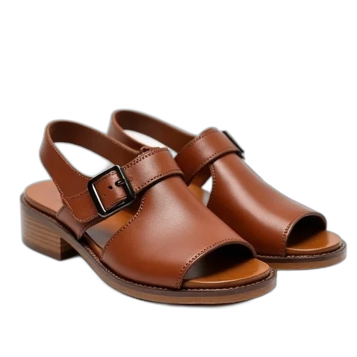shoes, pair, brown, leather, sandals, single, strap, buckle transparent PNG cut-out