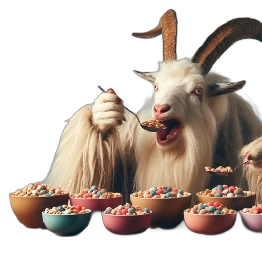 food, animal, 3d render, concept art, photorealistic, anthropomorphic, goat, comically transparent PNG cut-out