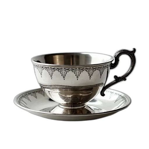 jewelry, crown, 3d render, photorealistic, silver, teacup, intricate, designs transparent PNG cut-out