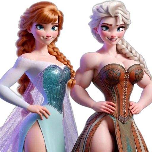 dress, 3d render, concept art, fantasy art, cartoon, snow, two, animated transparent PNG cut-out