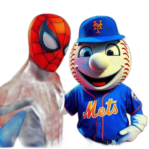 mask, 3d render, concept art, spider-man, baseball, mascot, dressed, mets transparent PNG cut-out