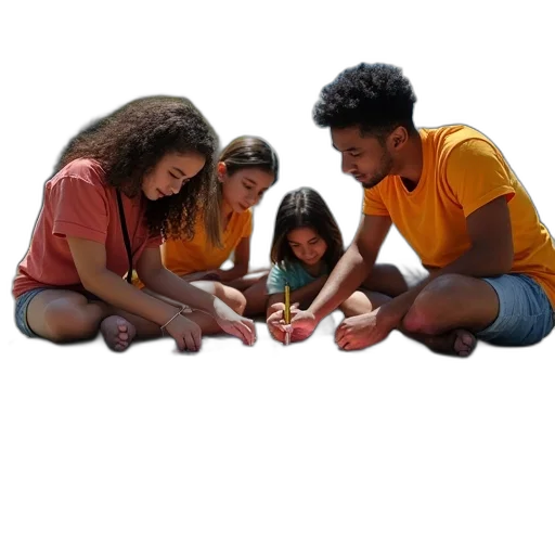 3d render, group, students, drawing transparent PNG cut-out