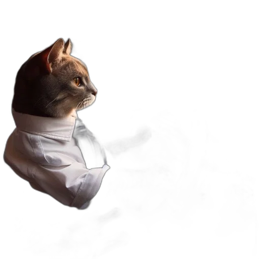 staff, bottle, dress, jacket, 3d render, concept art, photorealistic, cat transparent PNG cut-out