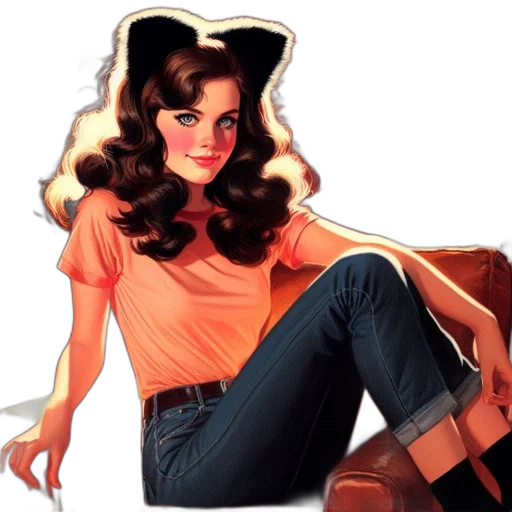 hat, photorealistic, comic book art, concept art, cartoon, anthropomorphic, feline, woman transparent PNG cut-out