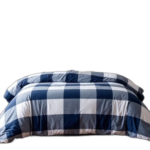furniture, hat, jacket, blue, navy, white, plaid, comforter transparent PNG cut-out