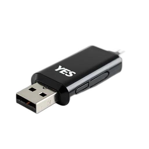 3d render, black, silver, usb, flash, drive, yes, logo transparent PNG cut-out