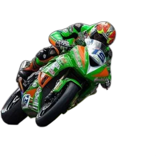 photorealistic, 3d render, concept art, motorcycle, racer, green, orange, suit transparent PNG cut-out