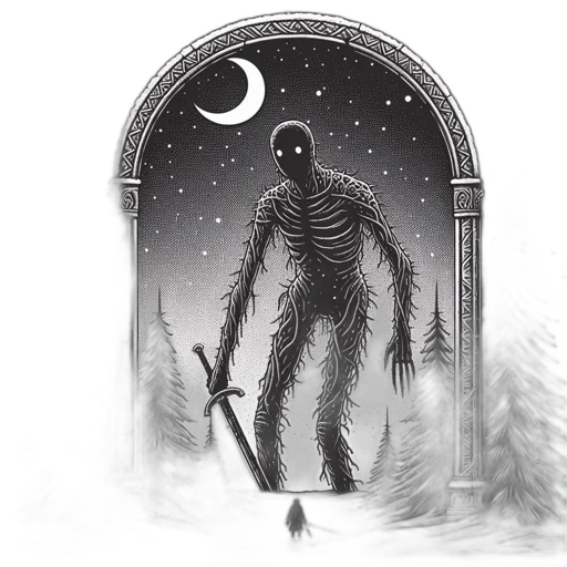 creature, concept art, fantasy art, pixel art, comic book art, fog, snow, night transparent PNG cut-out