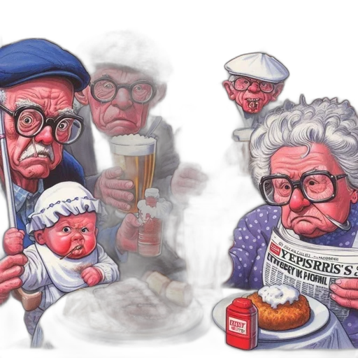 food, concept art, illustration, portrays, seniors, pub, setting, drinking transparent PNG cut-out
