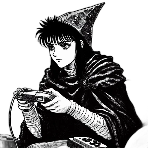hat, staff, concept art, cyberpunk, comic book art, vaporwave, monochrome, intensely transparent PNG cut-out