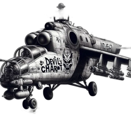 weapon, concept art, comic book art, 3d render, fantasy art, armed, helicopter, labeled transparent PNG cut-out