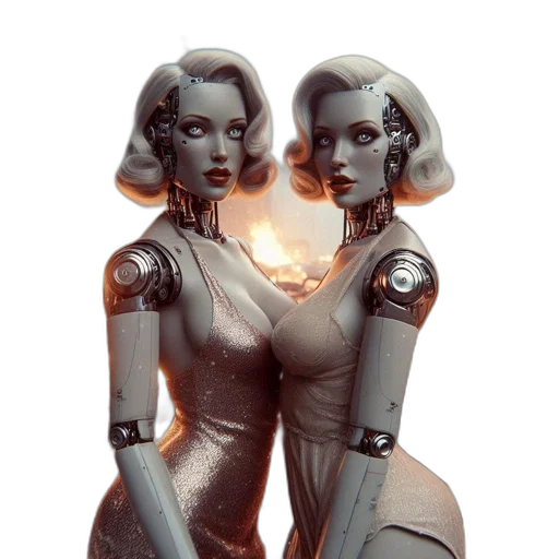 robot, concept art, cyberpunk, comic book art, 3d render, outer space, fire, neon lights transparent PNG cut-out