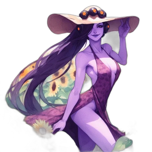 hat, dress, creature, flower, concept art, watercolor, fantasy art, pixel art transparent PNG cut-out