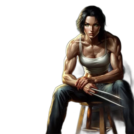 weapon, concept art, comic book art, photorealistic, fantasy art, garage, muscular, woman transparent PNG cut-out