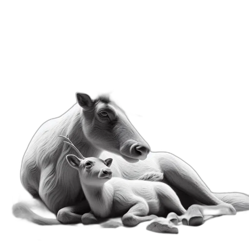 animal, pencil sketch, photorealistic, concept art, fantasy art, monochrome, two, reindeer transparent PNG cut-out
