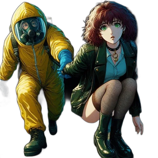 jacket, mask, comic book art, concept art, cyberpunk, pixel art, underwater, outer space transparent PNG cut-out