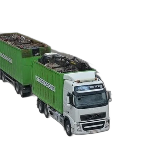 white, green, truck, carrying, scrap, metal, two-lane, road transparent PNG cut-out