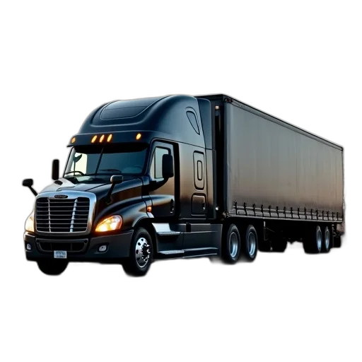 photorealistic, concept art, 3d render, black, semi-truck, large, trailer, parked transparent PNG cut-out