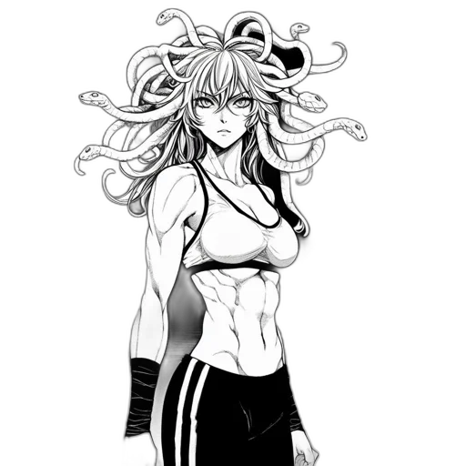 hair, creature, comic book art, concept art, cartoon, anime, monochrome, woman transparent PNG cut-out