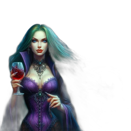 fantasy art, concept art, comic book art, photorealistic, blue, dark, woman, green transparent PNG cut-out