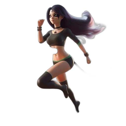 concept art, fantasy art, comic book art, 3d render, animated, feline, woman, runs transparent PNG cut-out