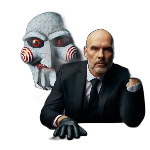 mask, face, concept art, pixel art, comic book art, photorealistic, bald, man transparent PNG cut-out