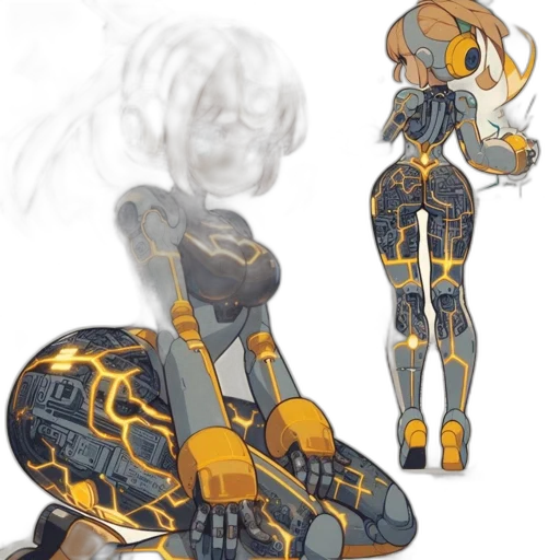robot, dress, weapon, concept art, cyberpunk, fantasy art, pixel art, outer space transparent PNG cut-out