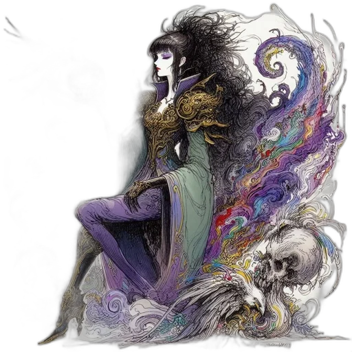 fantasy art, concept art, comic book art, watercolor, dark, monochrome, colorful, female transparent PNG cut-out