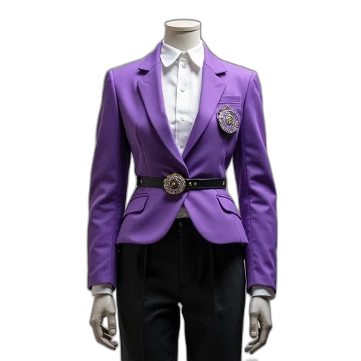 jacket, 3d render, concept art, mannequin, dressed, purple, white, cosplay transparent PNG cut-out