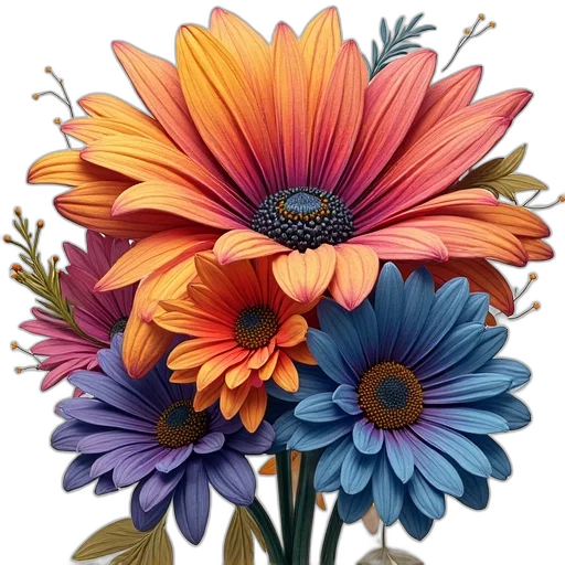 flower, crown, jewelry, photorealistic, oil painting, 3d render, watercolor, colorful transparent PNG cut-out