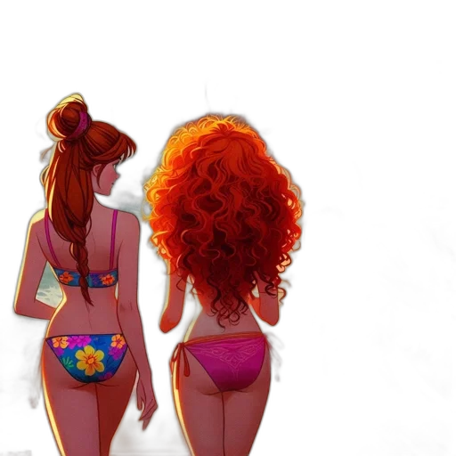 hair, concept art, cartoon, watercolor, fantasy art, neon, colorful, three transparent PNG cut-out