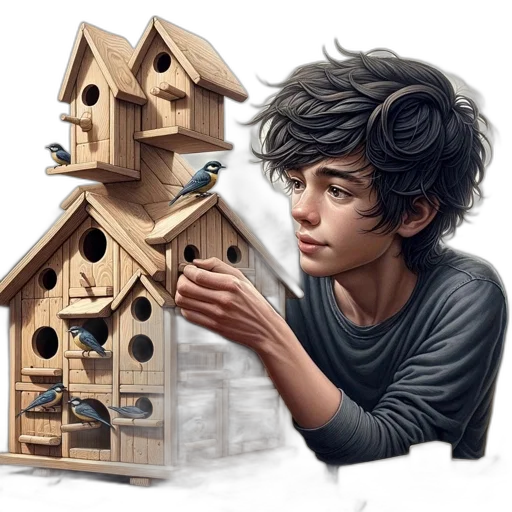 concept art, fantasy art, photorealistic, pixel art, earth tones, young, boy, closely transparent PNG cut-out