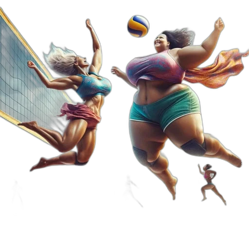 concept art, 3d render, photorealistic, two, female, athletes, play, volleyball transparent PNG cut-out