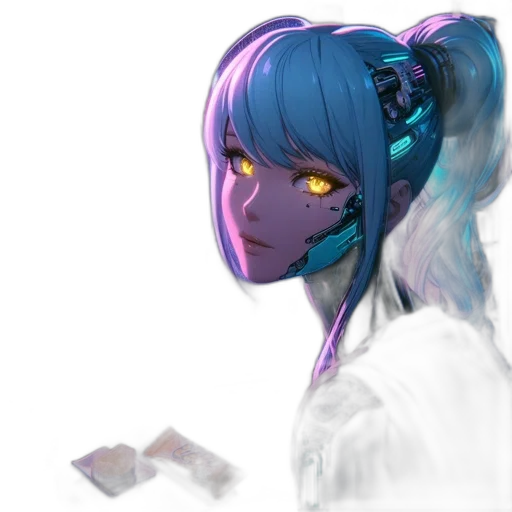 face, staff, robot, mask, concept art, fantasy art, anime, cyberpunk transparent PNG cut-out