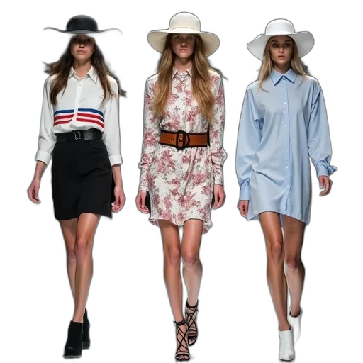 monochrome, pastel, blue, colorful, fashion, runway, three, models transparent PNG cut-out