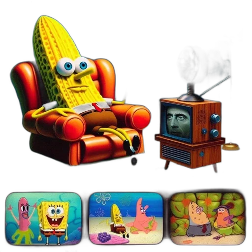 furniture, food, concept art, pixel art, 3d render, photorealistic, spongebob, squarepants transparent PNG cut-out