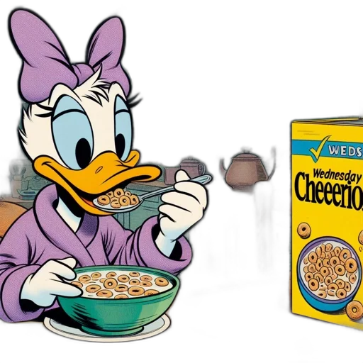 food, creature, animal, cartoon, daisy, duck, eats, cereal transparent PNG cut-out