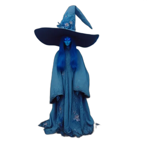 dress, hat, staff, mask, concept art, blue, enigmatic, figure transparent PNG cut-out
