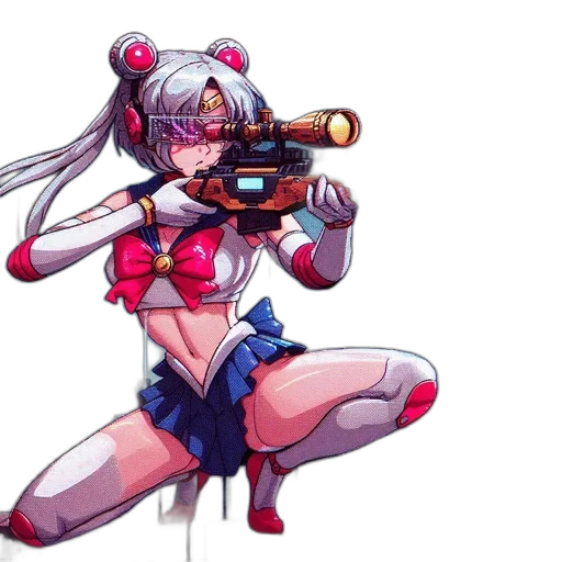weapon, concept art, anime, pixel art, cyberpunk, amalgamation, sailor, sniper transparent PNG cut-out