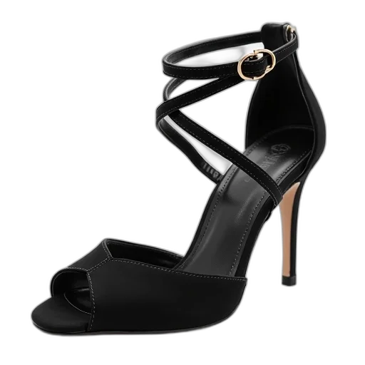 shoes, pair, black, high-heeled, sandals, metallic, buckle, detail transparent PNG cut-out