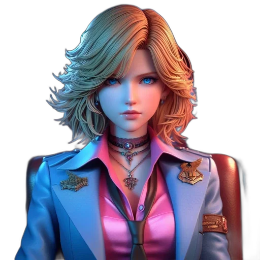 jacket, face, concept art, 3d render, cyberpunk, photorealistic, blue, pastel transparent PNG cut-out