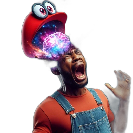 mask, hat, creature, face, concept art, 3d render, fire, outer space transparent PNG cut-out