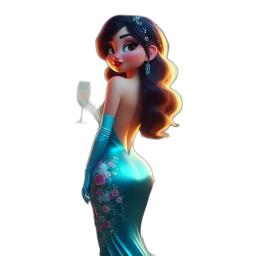 dress, concept art, 3d render, cartoon, fantasy art, sparkling-dressed, woman, tiara transparent PNG cut-out