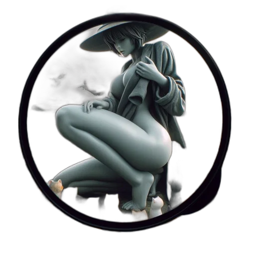 hat, staff, robot, concept art, fantasy art, vaporwave, comic book art, monochrome transparent PNG cut-out