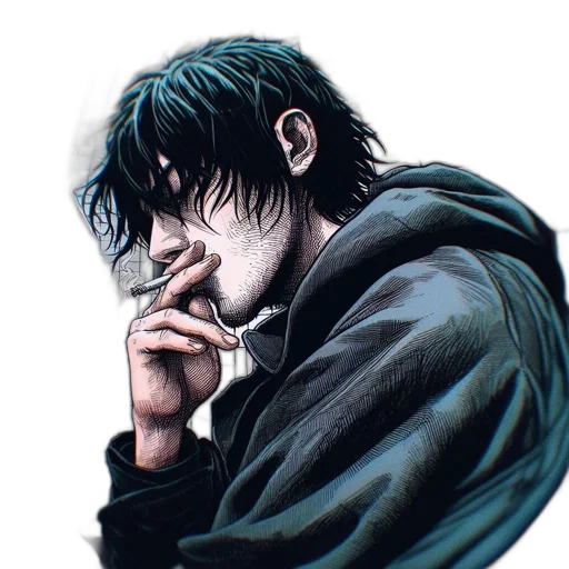 jacket, face, mask, comic book art, cyberpunk, concept art, photorealistic, blue transparent PNG cut-out