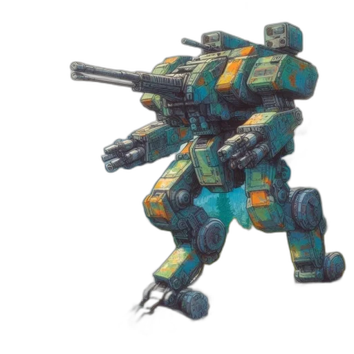robot, weapon, concept art, 3d render, vaporwave, watercolor, pastel, massive transparent PNG cut-out